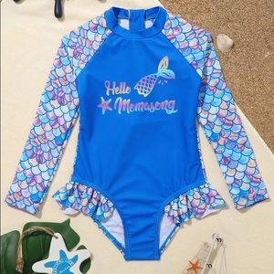 Toddler Girls Fish Scales Frill Trim One Piece Swimsuit